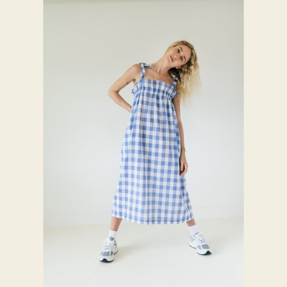 Stunning A Bronze Age Clementine Muumuu Sky Big Gingham Blue White Dress